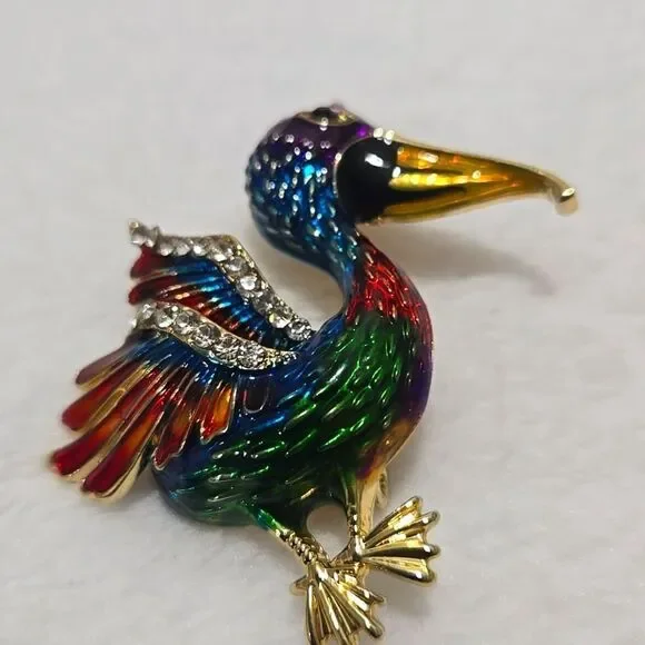 Colorful Bird Brooch with Gold Accents - Picture 7 of 7